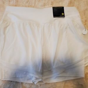 NWT Xersion Wmn's Size L High Rise White Stretch Wicking Running Short